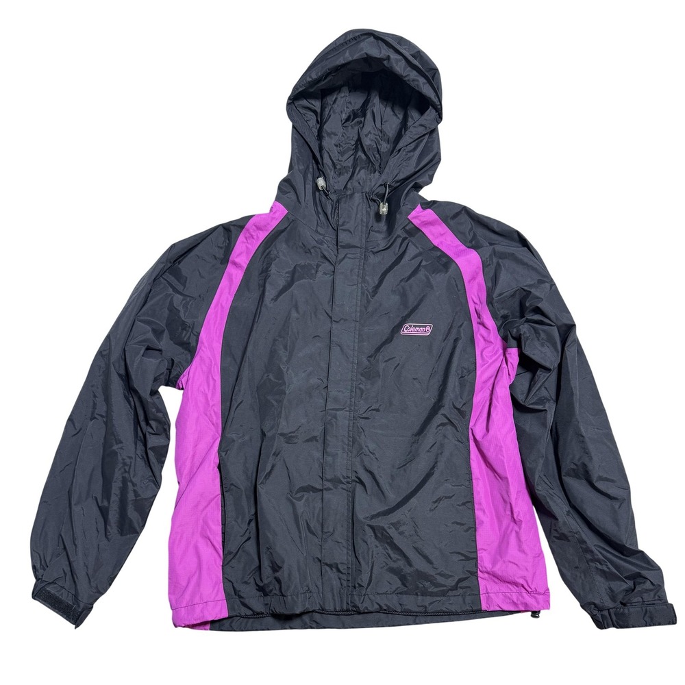 Coleman Jacket Mens XL Black Purple Hooded Nylon‎ Mesh Lined Windbreaker Outdoor